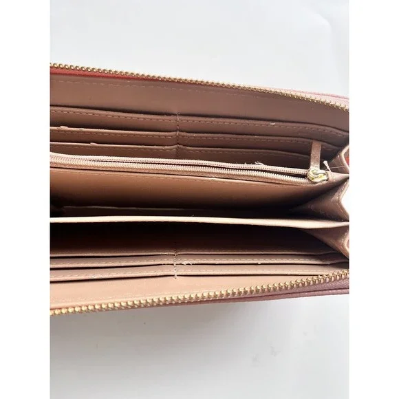 ✅SOLD Anne Klein Wallet Pale Pink Zip Around Gold Bow Pebble Texture - Picture 5 of 8